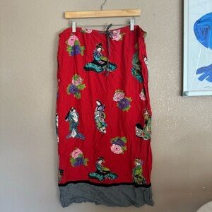 FL MALIK Asian Inspired Japanese Mixed Media Gingham 1990s Y2K Midi Skirt F